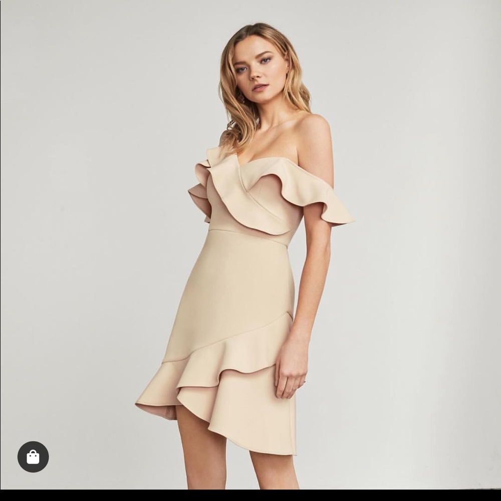 BCBG MAXAZRIA BARE PINK ASYMMETRICAL RUFFLE DRESS - Picture 1 of 3